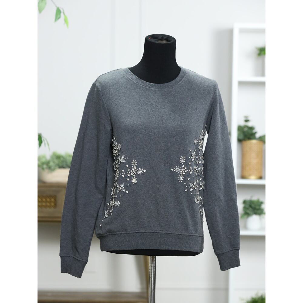 Hemant & Nandita Embellished Crystal Sweatshirt Medium Gray Boho Luxe Anthro